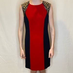 Michael Kors Gold Studded Shoulder Red Black Dress